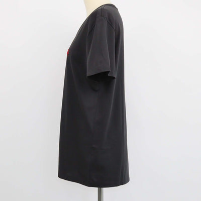 Burberry Black Cotton Logo Embroidered V Neck T-Shirt