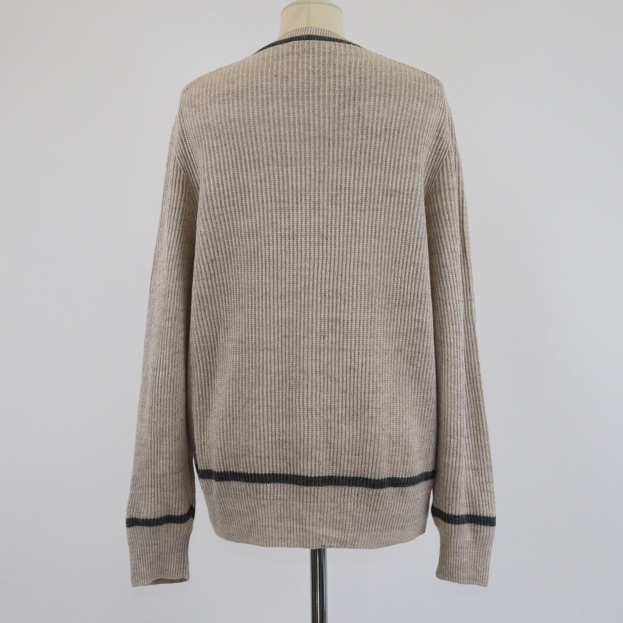 Brunello Cucinelli Beige Ribbed Knitted Long Sleeve Sweater Mens Brunello Cucinelli 