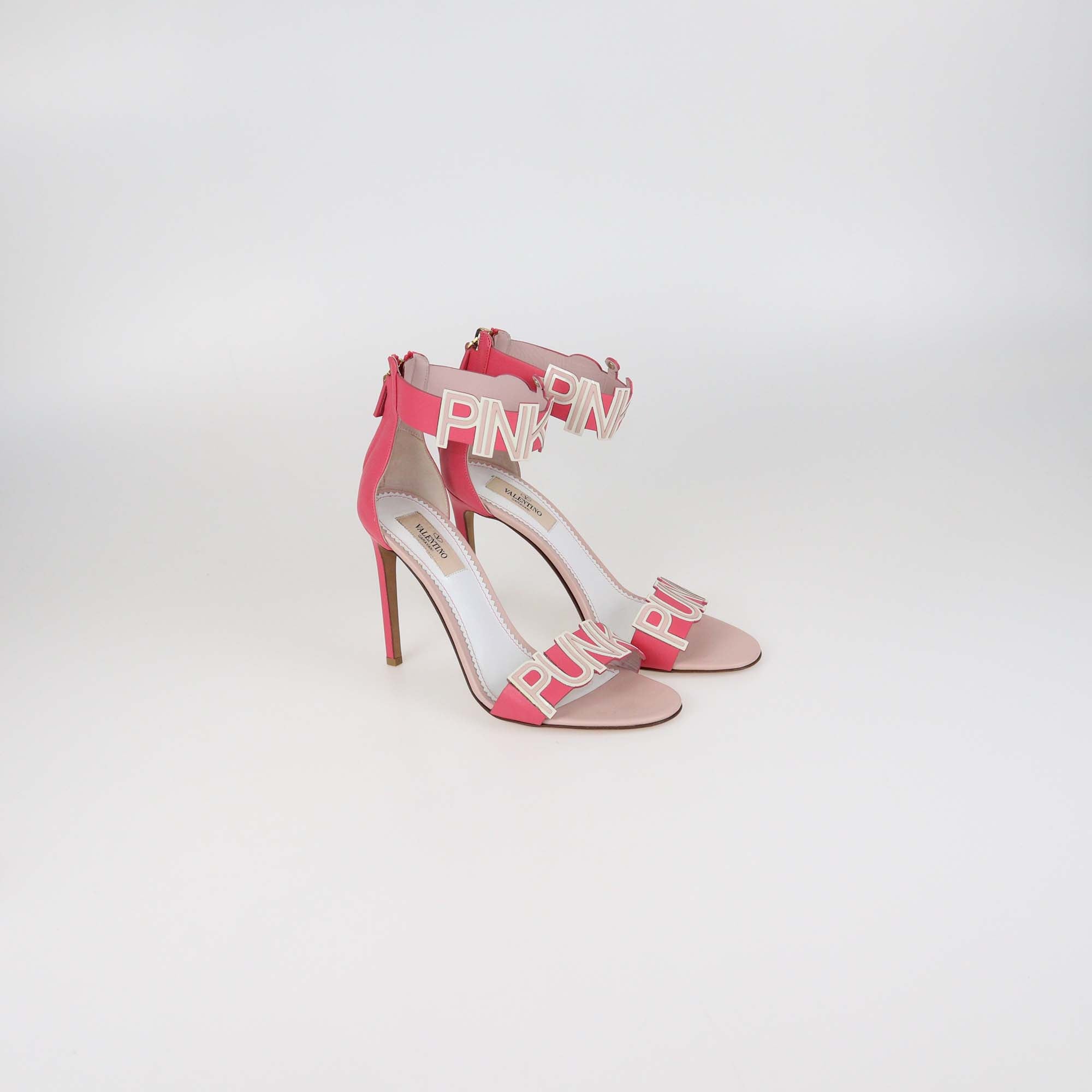 Valentino Pink Leather Punk Ankle Strap Heel Sandals