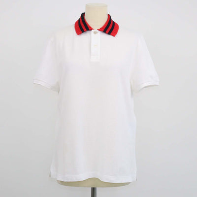 Gucci White Cotton Web Collar Knit Polo Shirt