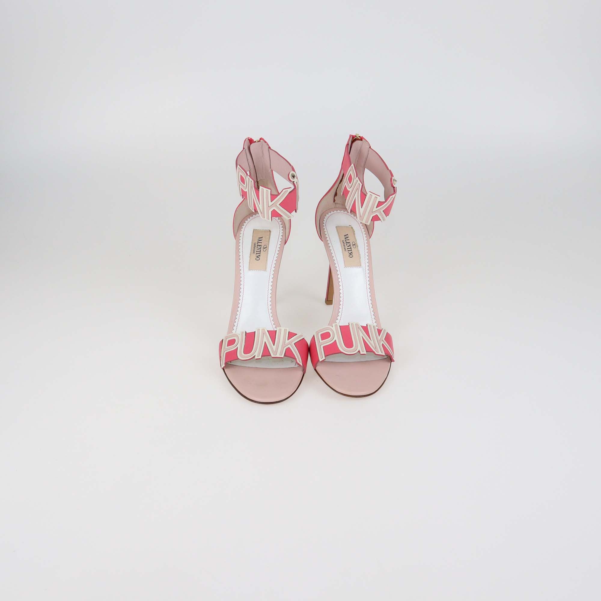 Valentino Pink Leather Punk Ankle Strap Heel Sandals