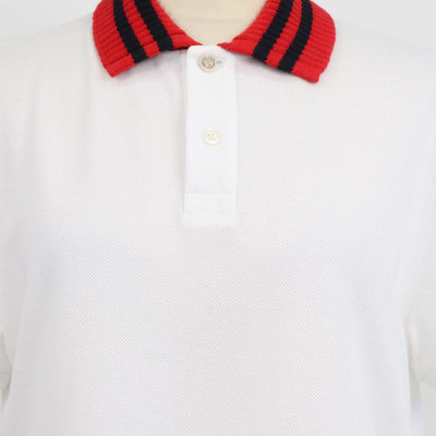 Gucci White Cotton Web Collar Knit Polo Shirt