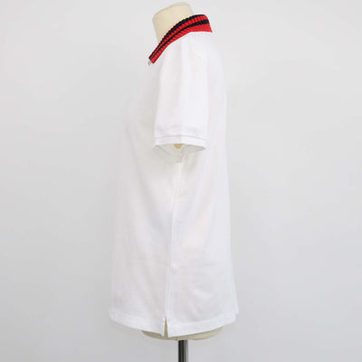 Gucci White Cotton Web Collar Knit Polo Shirt