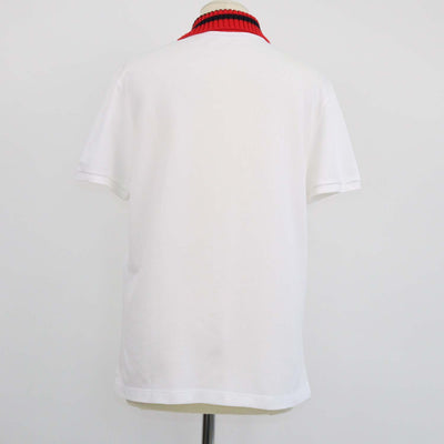 Gucci White Cotton Web Collar Knit Polo Shirt