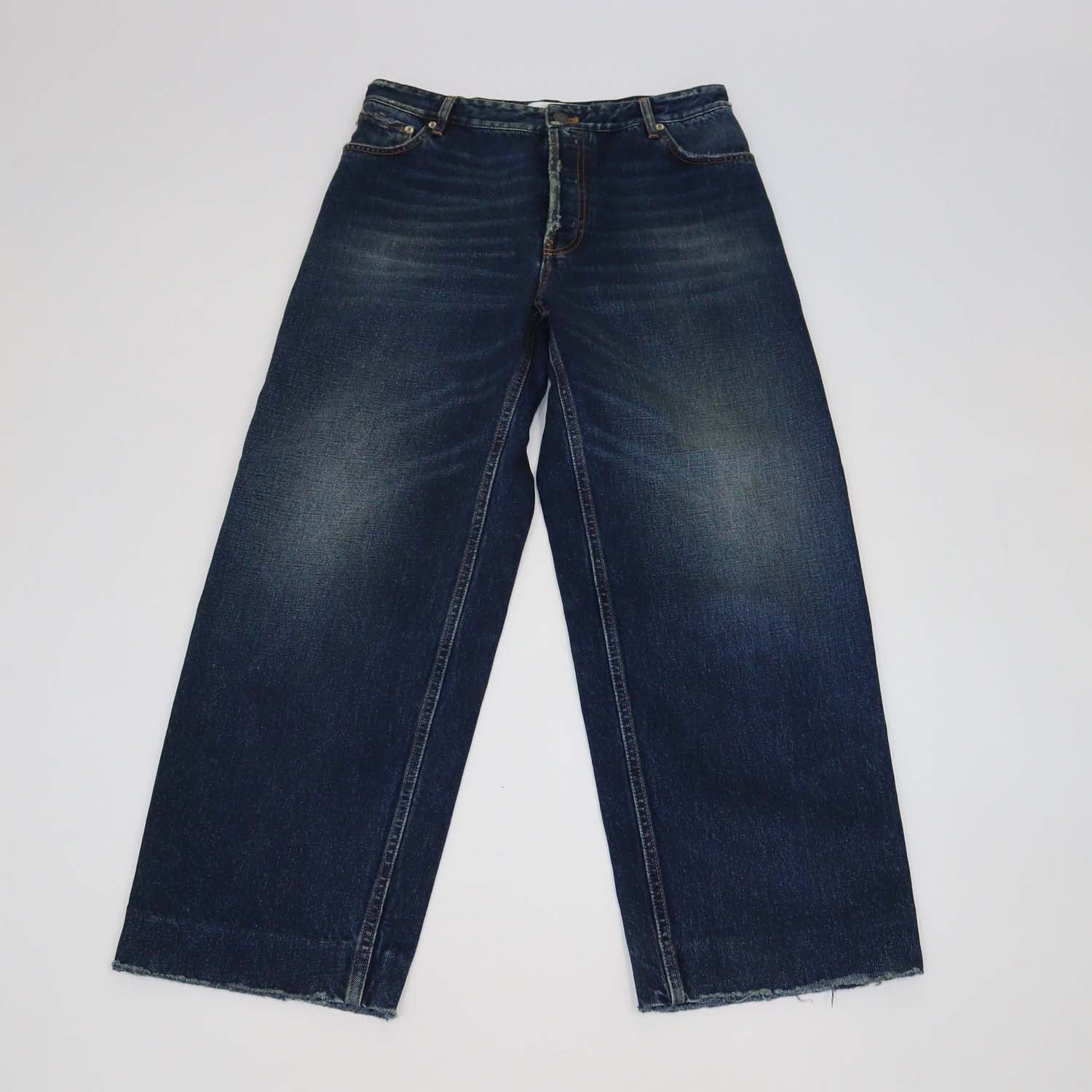 Balenciaga Blue Denim Distressed Wide Leg Jeans