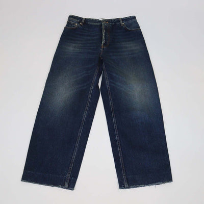 Balenciaga Blue Denim Distressed Wide Leg Jeans