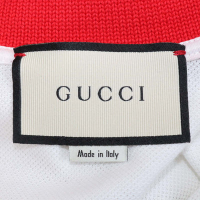 Gucci White Cotton Web Collar Knit Polo Shirt