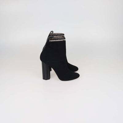 Salvatore Ferragamo Black Knitted Fabric Block Heel Booties