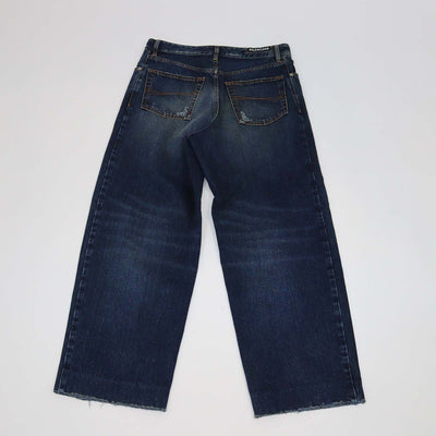 Balenciaga Blue Denim Distressed Wide Leg Jeans