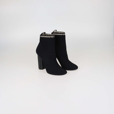 Salvatore Ferragamo Black Knitted Fabric Block Heel Booties