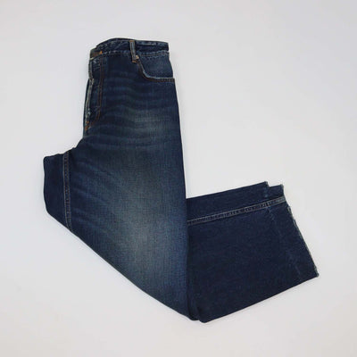 Balenciaga Blue Denim Distressed Wide Leg Jeans