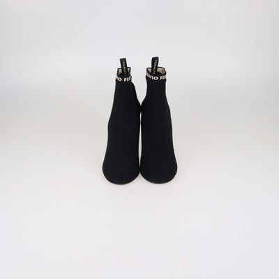 Salvatore Ferragamo Black Knitted Fabric Block Heel Booties