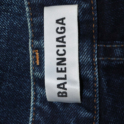 Balenciaga Blue Denim Distressed Wide Leg Jeans