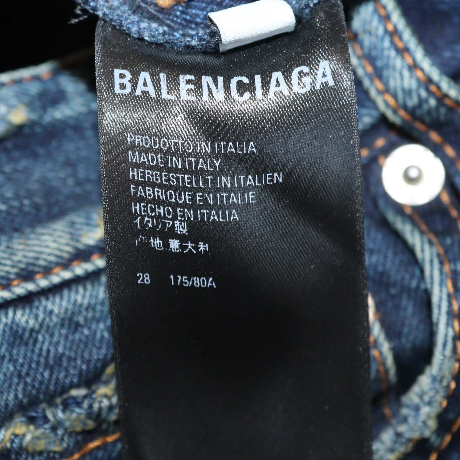 Balenciaga Blue Denim Distressed Wide Leg Jeans