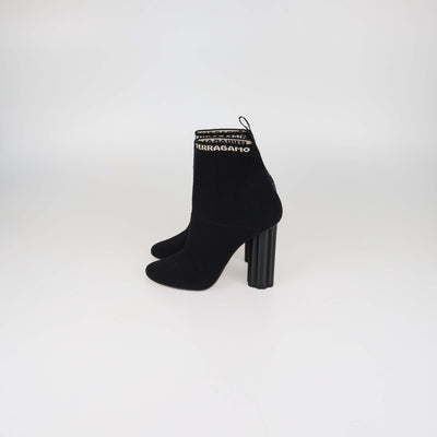 Salvatore Ferragamo Black Knitted Fabric Block Heel Booties