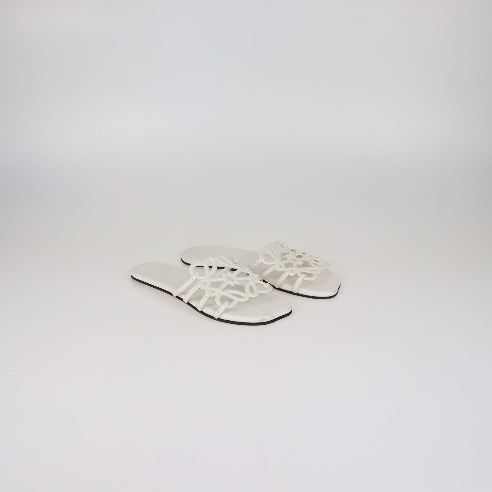 Loewe White Leather Anagram Slides