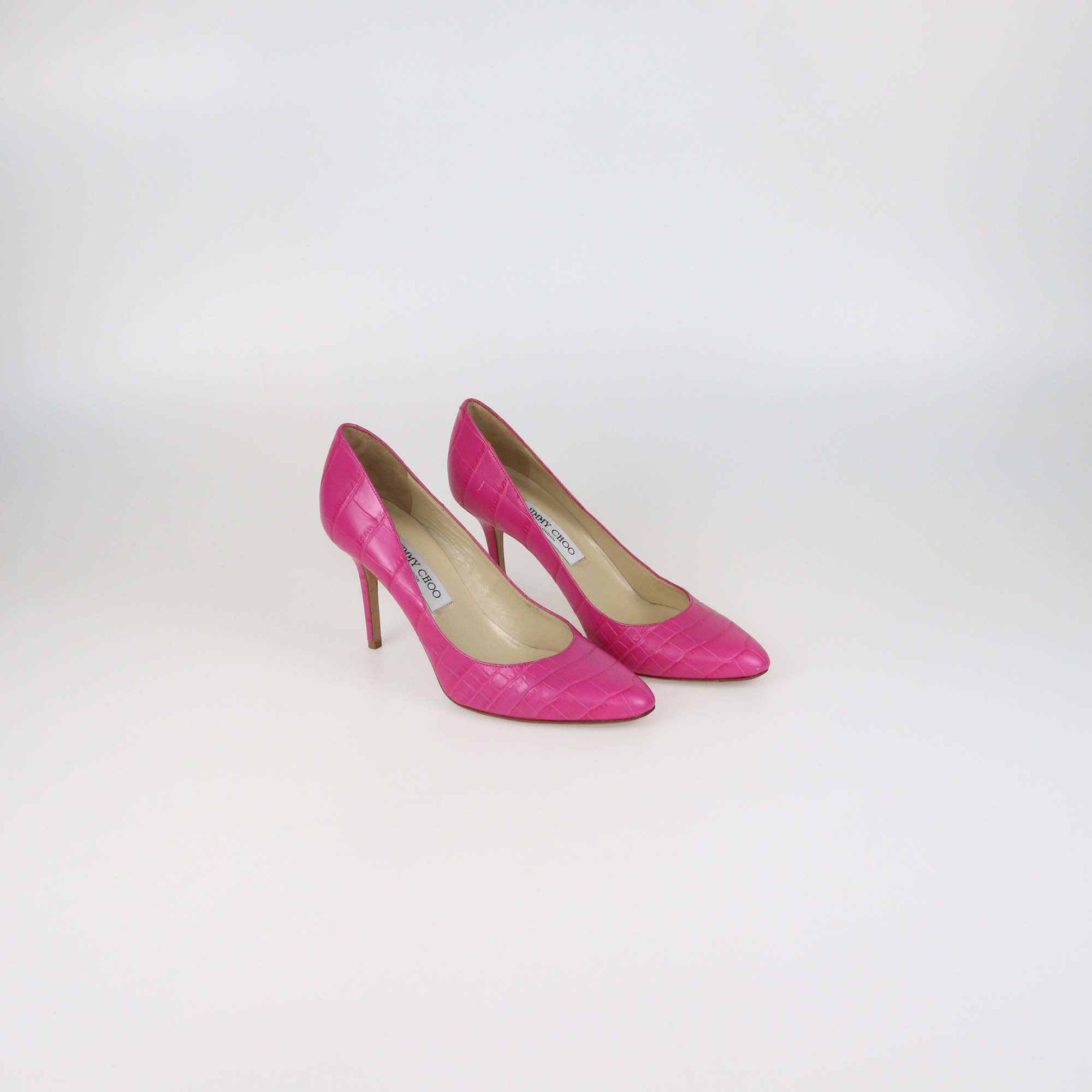 Jimmy Choo Pink Croc Embossed Leather Pumps