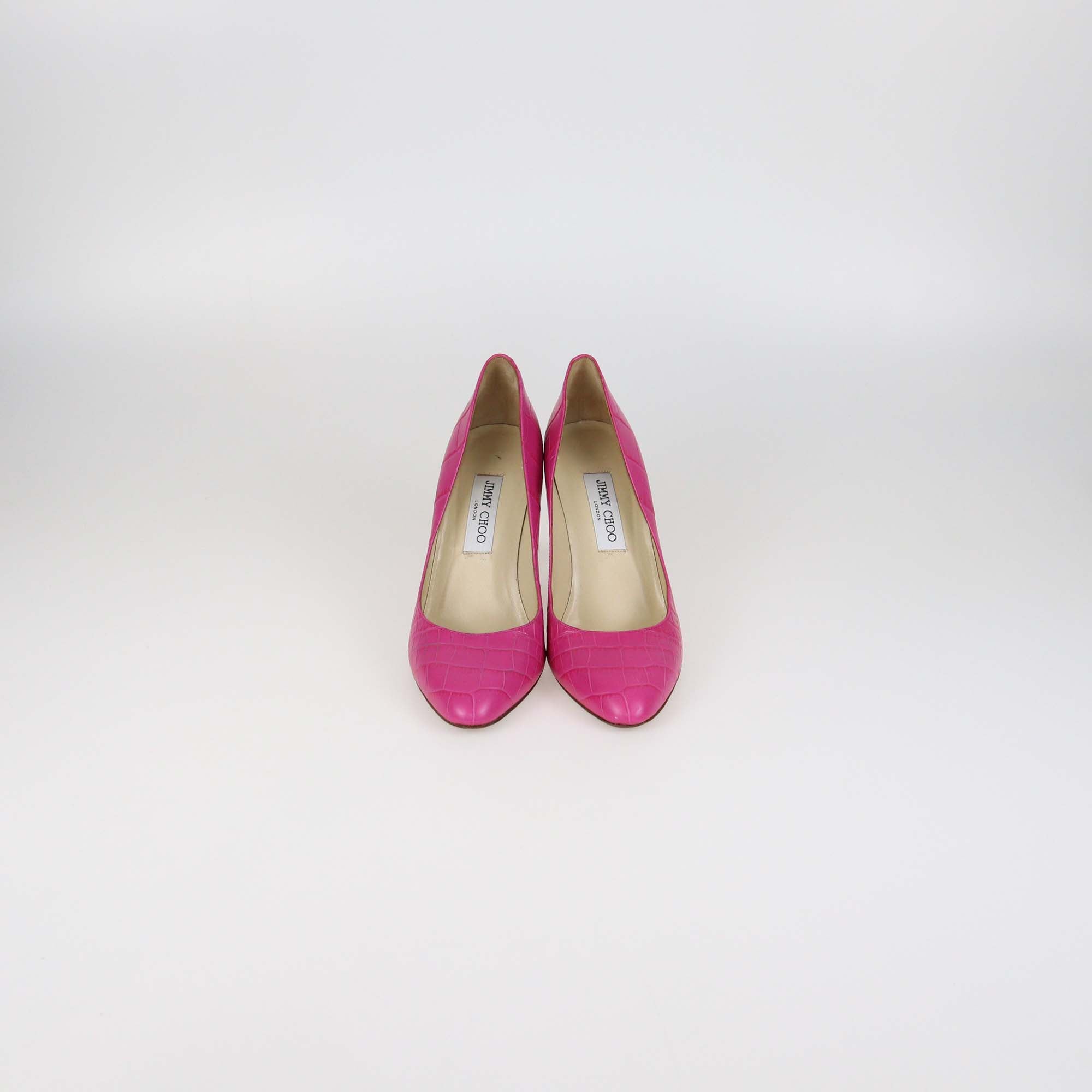 Jimmy Choo Pink Croc Embossed Leather Pumps