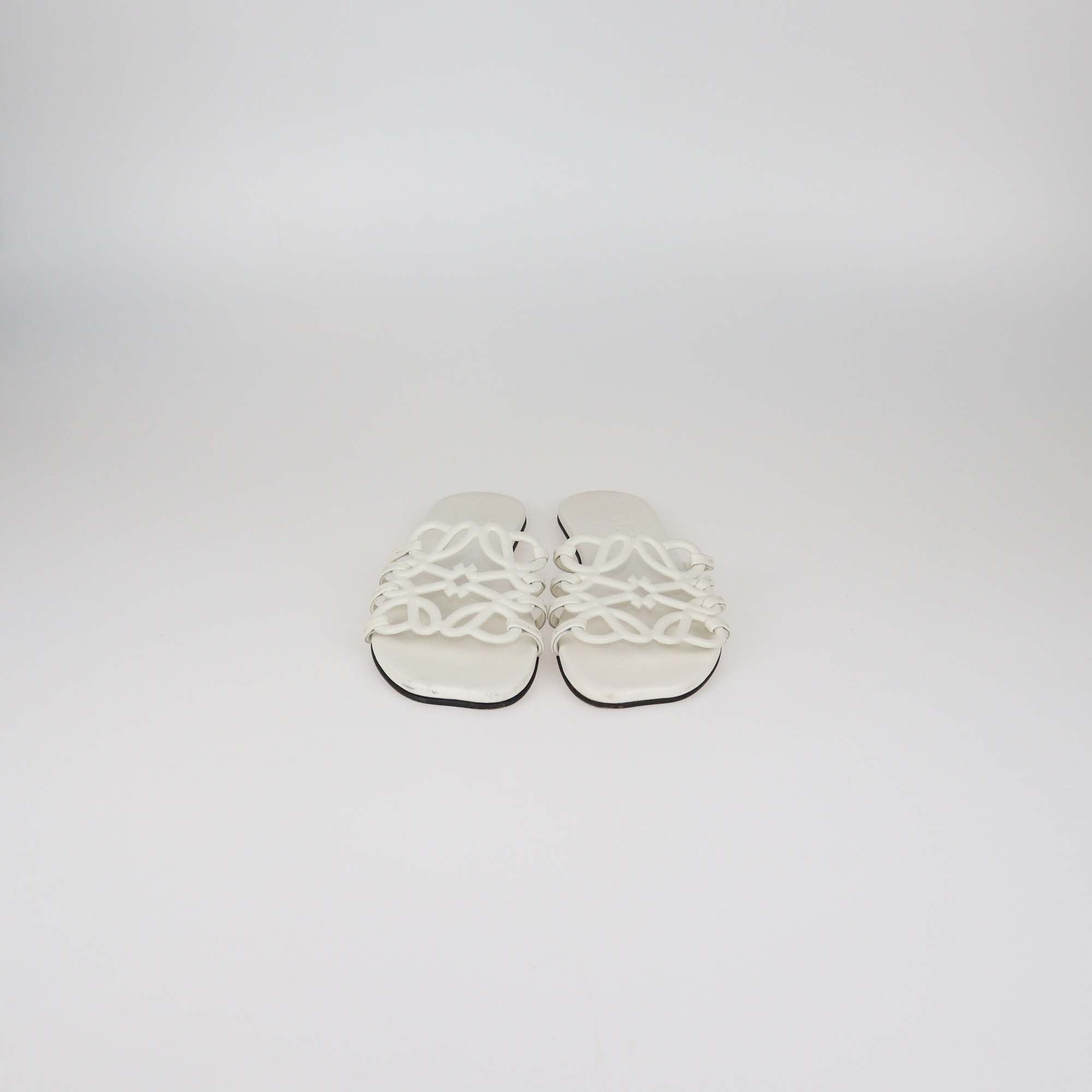 Loewe White Leather Anagram Slides