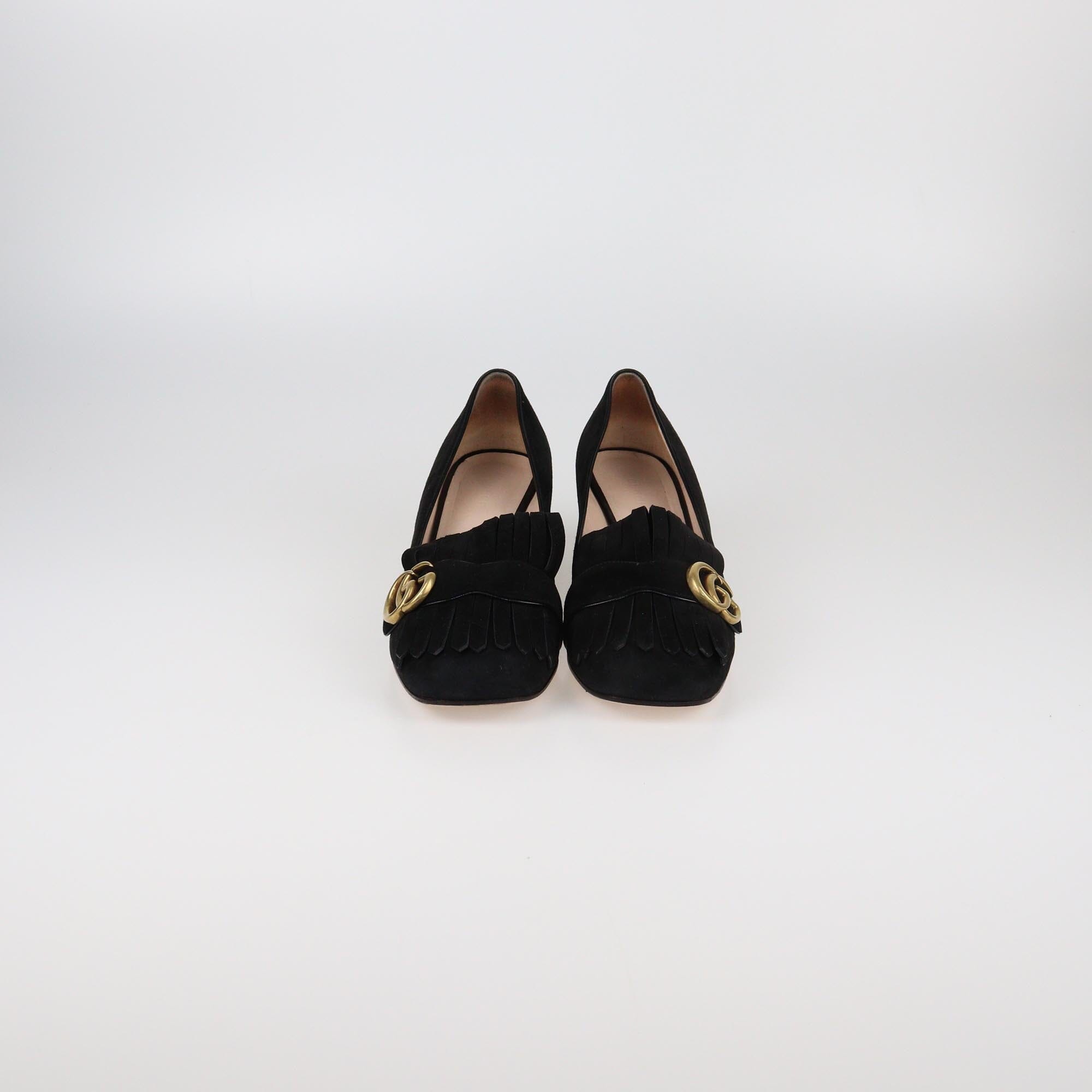 Gucci Black GG Marmont Fringe Block Heel Pumps Womens Gucci 