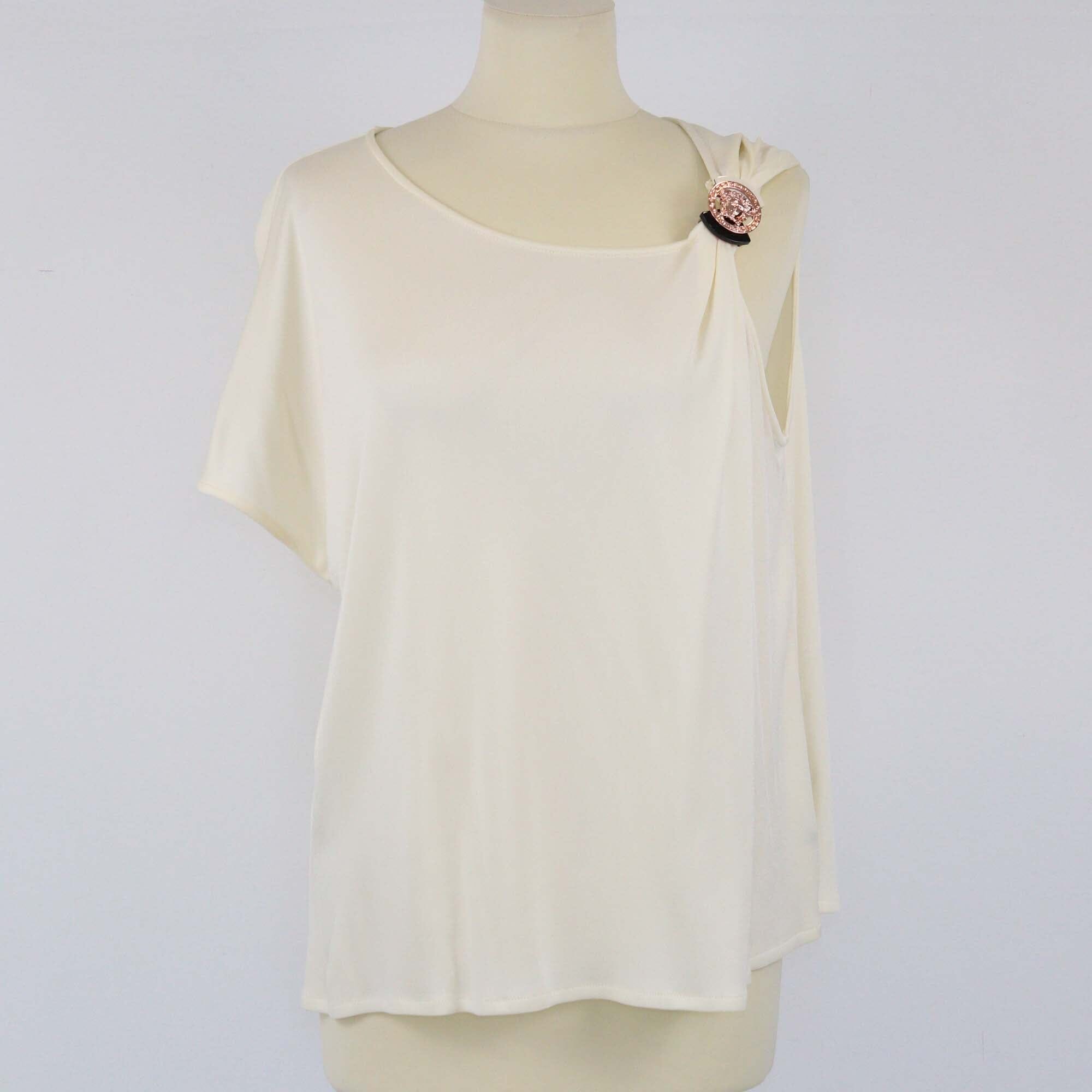 Versace Cream Logo Embellished Sleeveless Top Womens Versace 