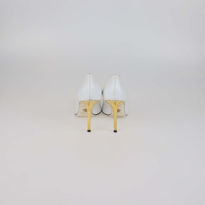 Versace White Leather Medusa Pointed Toe Pumps