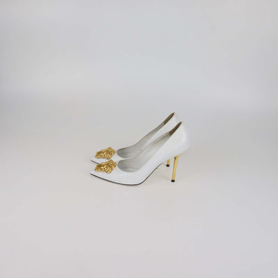 Versace White Leather Medusa Pointed Toe Pumps