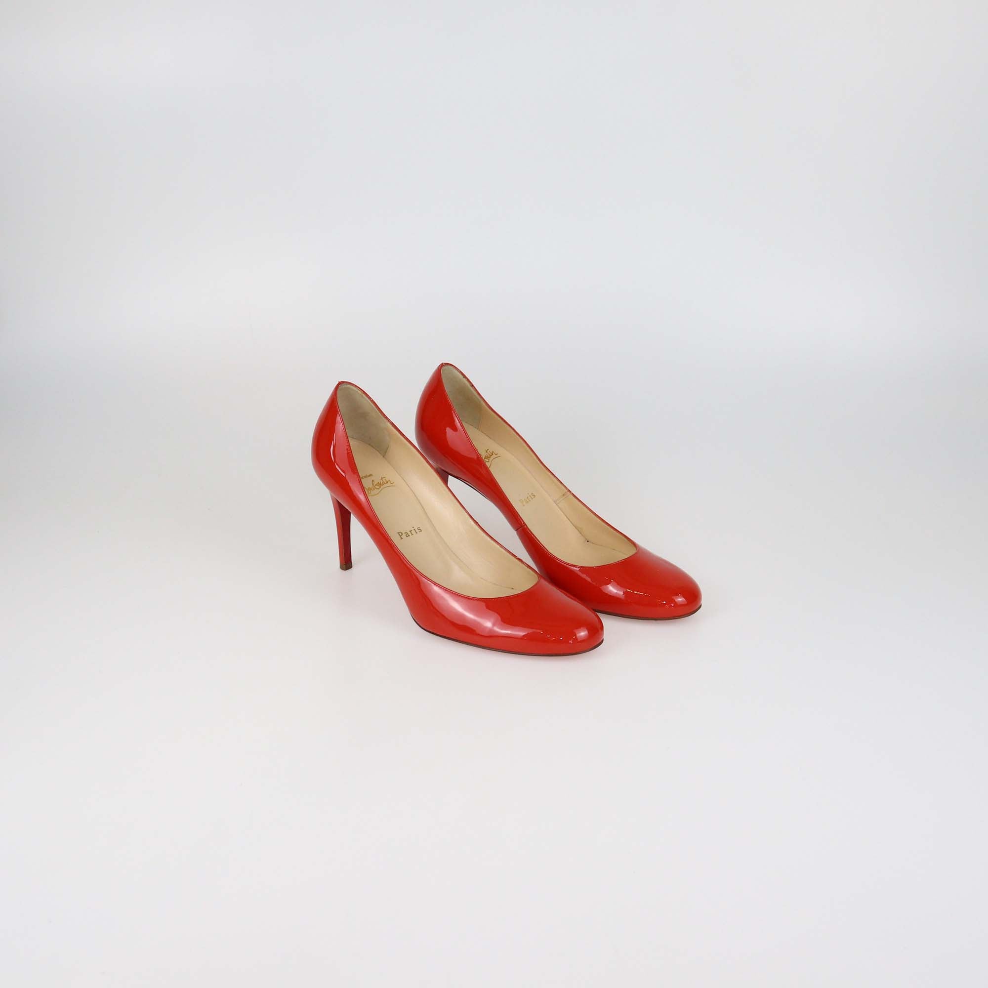 Christian Louboutin Coral Red Patent Leather Simple Pumps