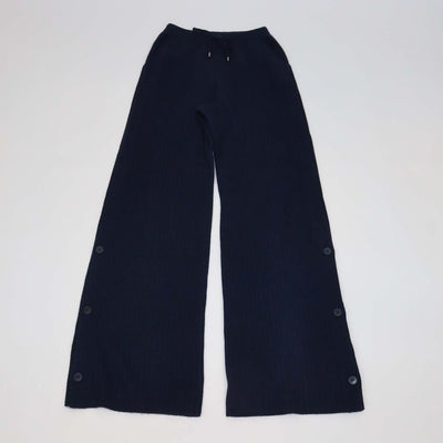 Loro Piana Navy Cashmere Drawstring Button Wide Leg Sweatpants
