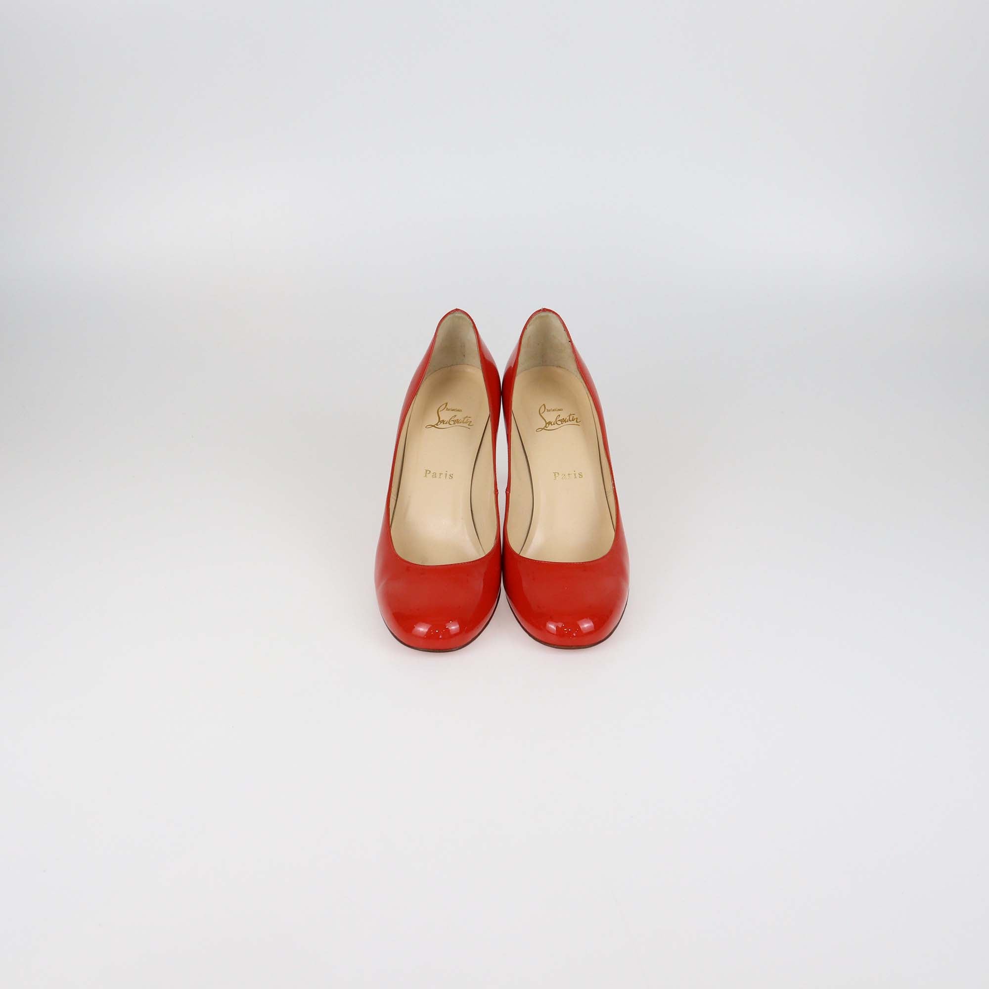 Christian Louboutin Coral Red Patent Leather Simple Pumps