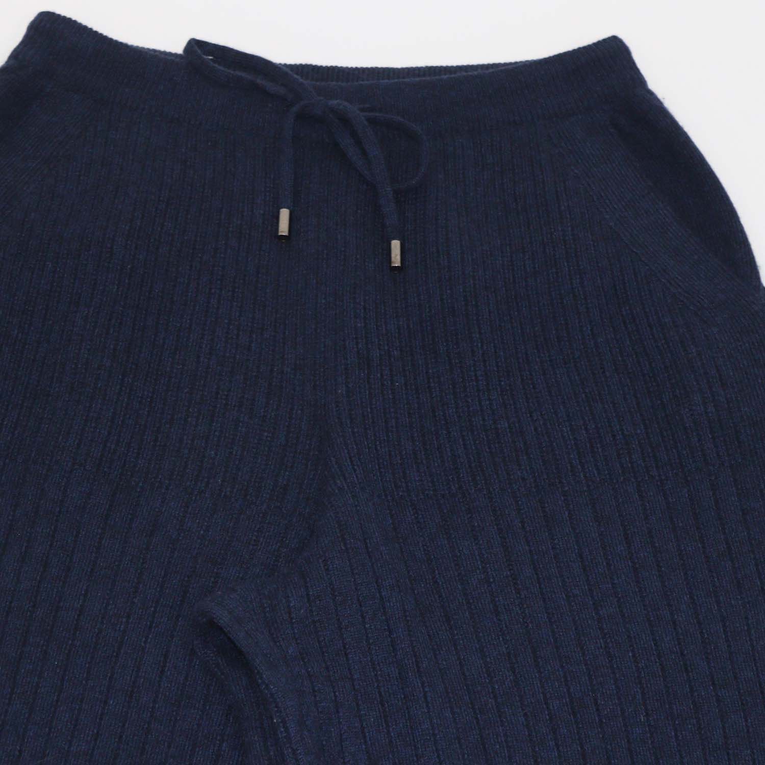Loro Piana Navy Cashmere Drawstring Button Wide Leg Sweatpants