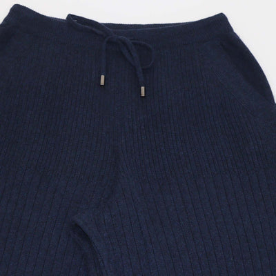 Loro Piana Navy Cashmere Drawstring Button Wide Leg Sweatpants