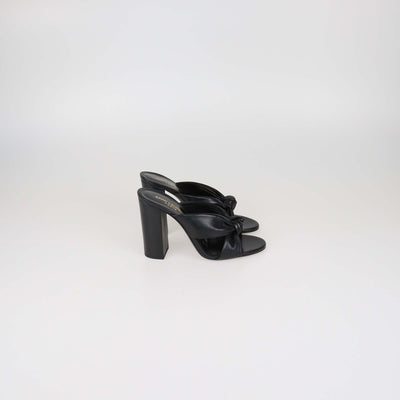 Saint Laurent Black Leather Bianca Knotted Slide Mules