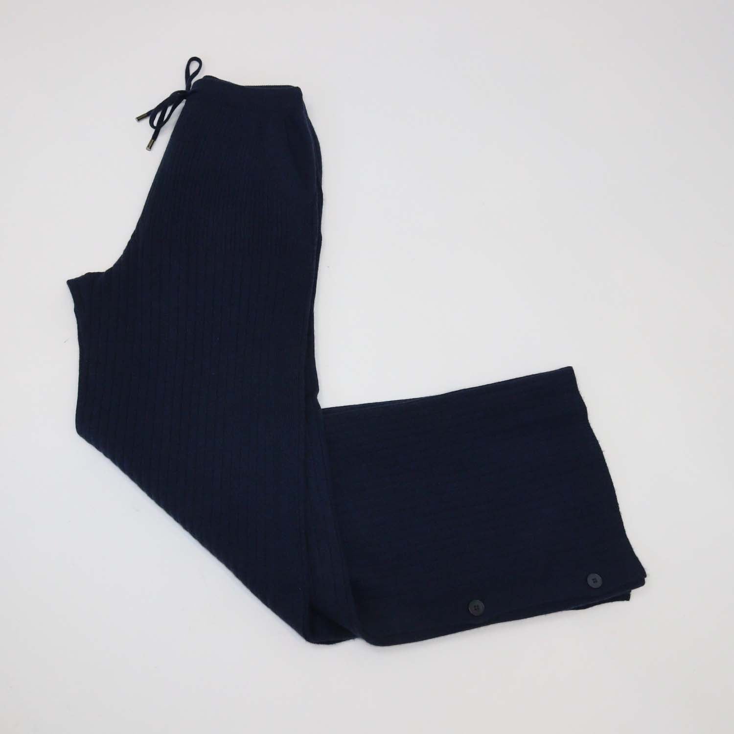Loro Piana Navy Cashmere Drawstring Button Wide Leg Sweatpants