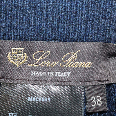 Loro Piana Navy Cashmere Drawstring Button Wide Leg Sweatpants