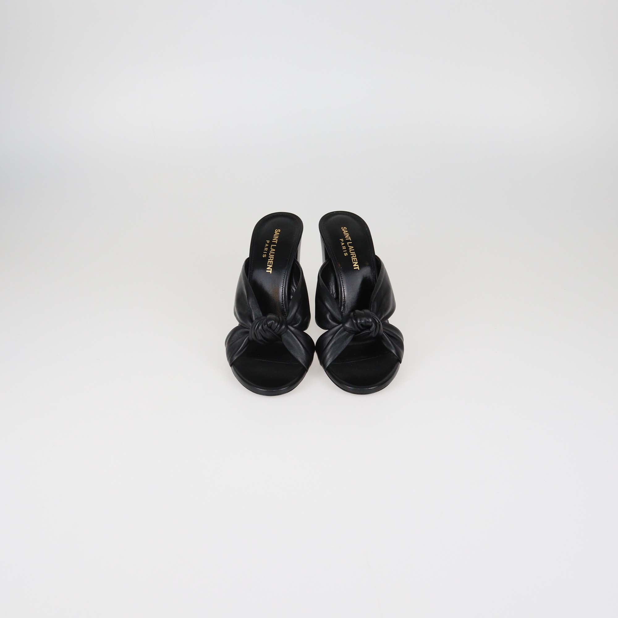 Saint Laurent Black Leather Bianca Knotted Slide Mules