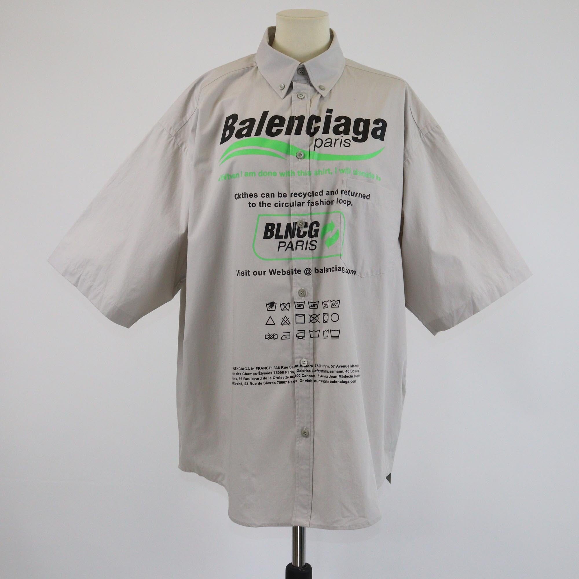 Balenciaga Beige Recycled Print Unifit Short Sleeve Shirt Mens Balenciaga 