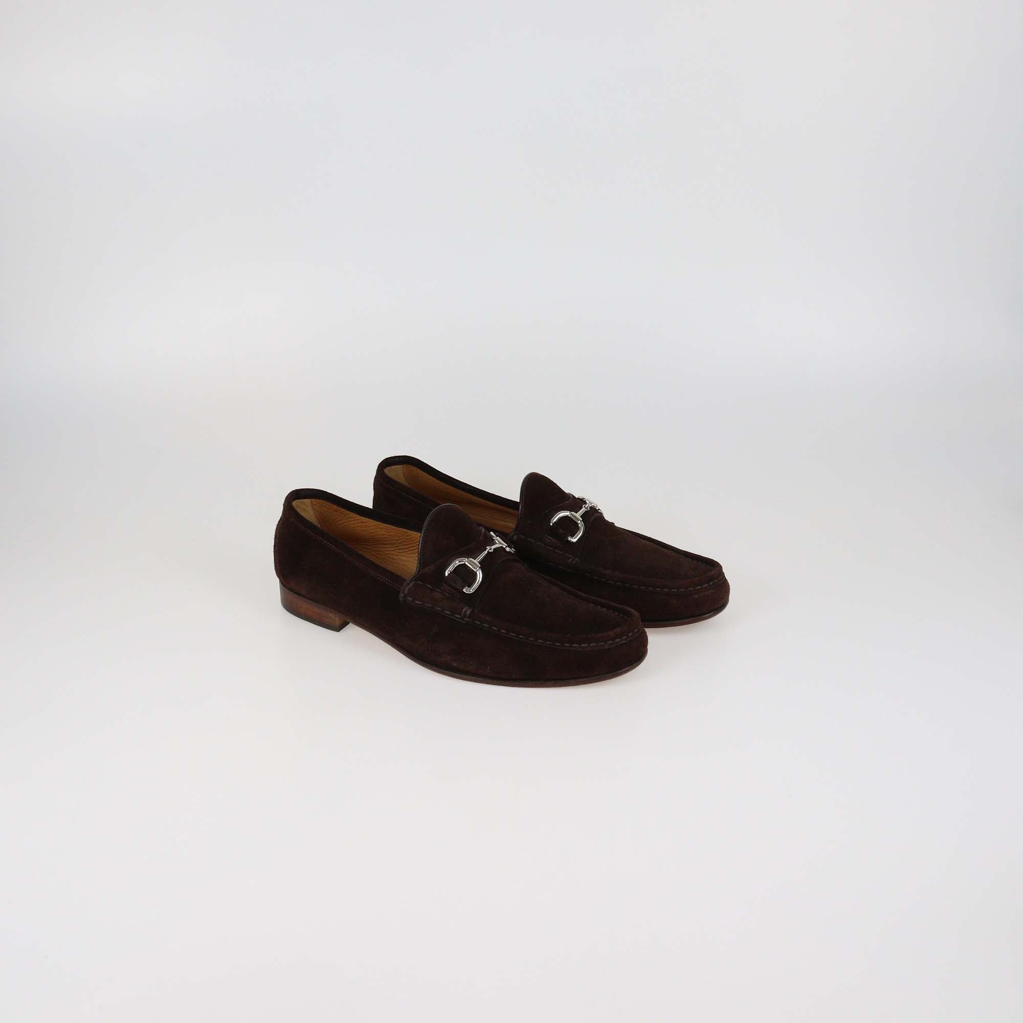 Gucci Dark Brown Suede Horsebit Loafers