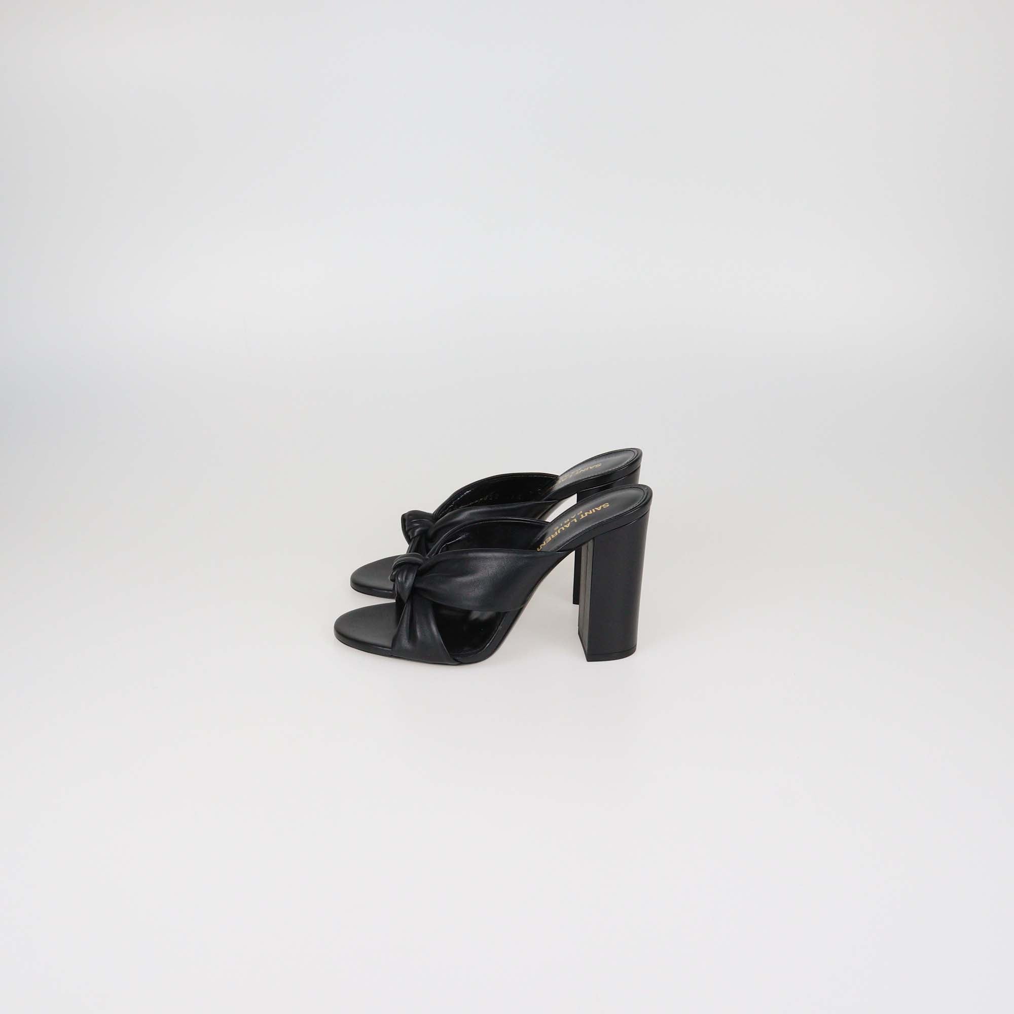 Saint Laurent Black Leather Bianca Knotted Slide Mules