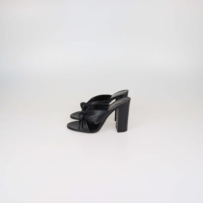 Saint Laurent Black Leather Bianca Knotted Slide Mules