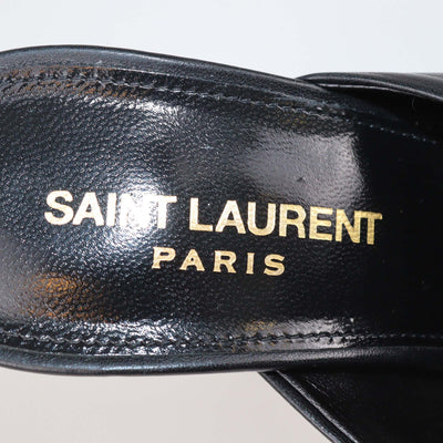Saint Laurent Black Leather Bianca Knotted Slide Mules