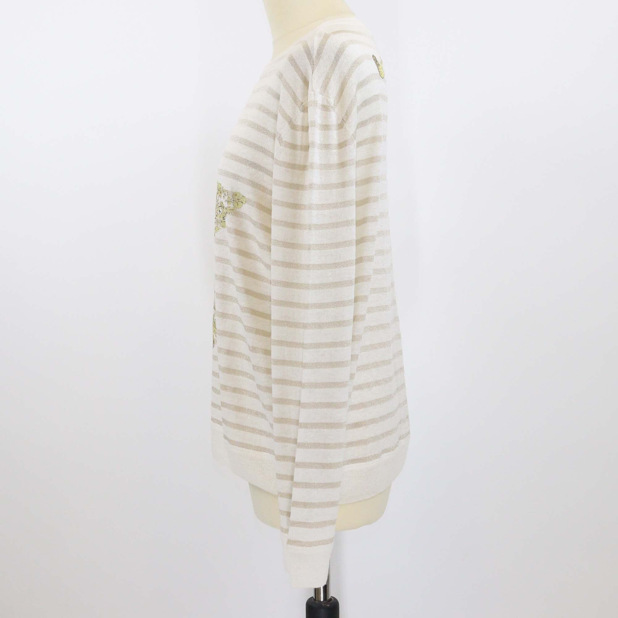 Christian Dior White/Gold Monochrome Stripe Around The World Star Print Sweater Womens Christian Dior 