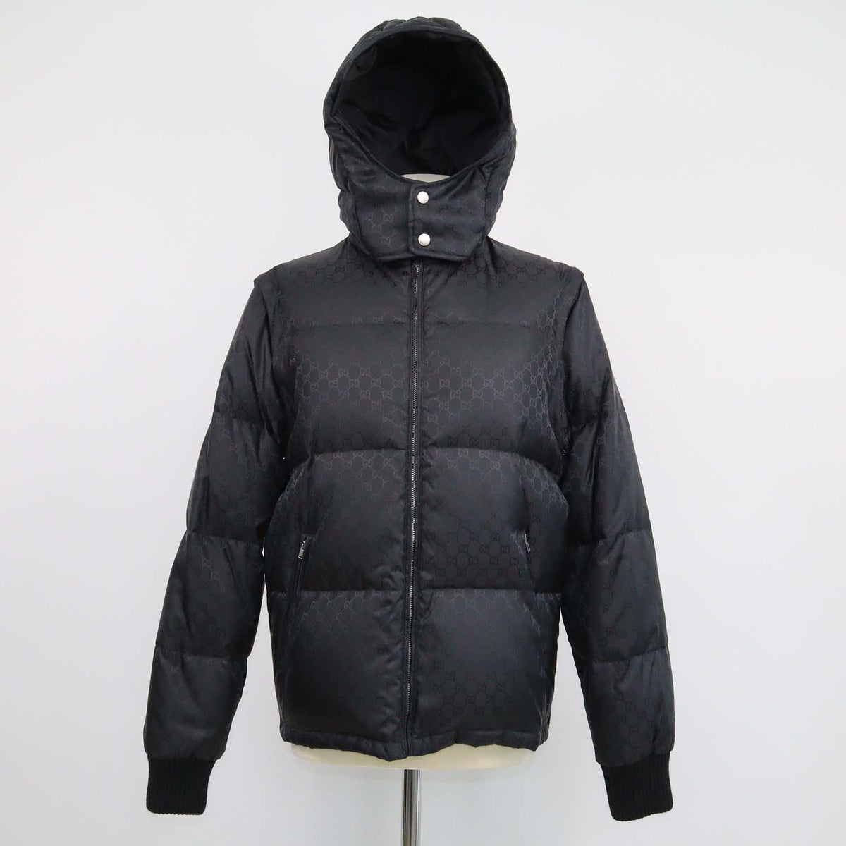 Gucci Black GG Nylon Detachable Sleeve and Hoodie Down Jacket/Vest