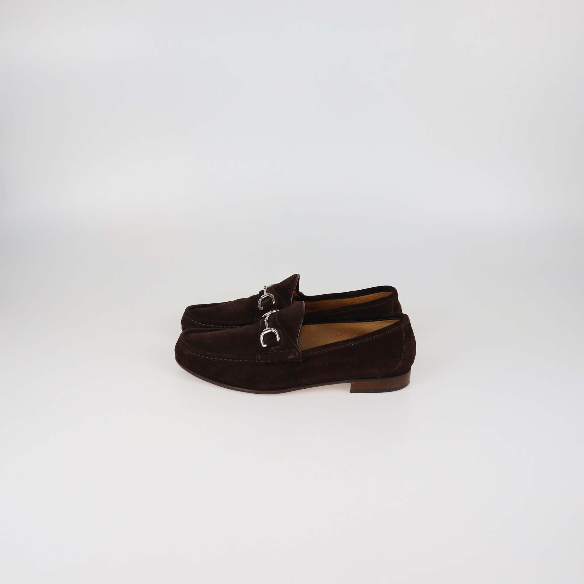 Gucci Dark Brown Suede Horsebit Loafers