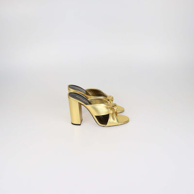 Saint Laurent Gold Leather Bianca Knotted Slide Mules