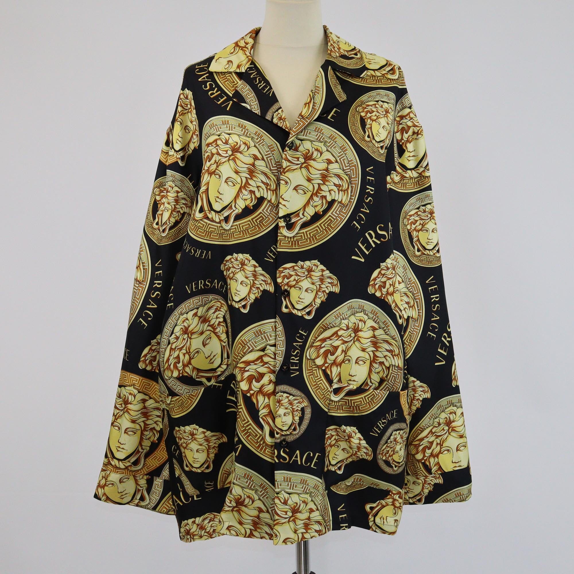 Versase Black/Yellow Medusa Amplified Print Long Sleeve Shirt Mens Versace 