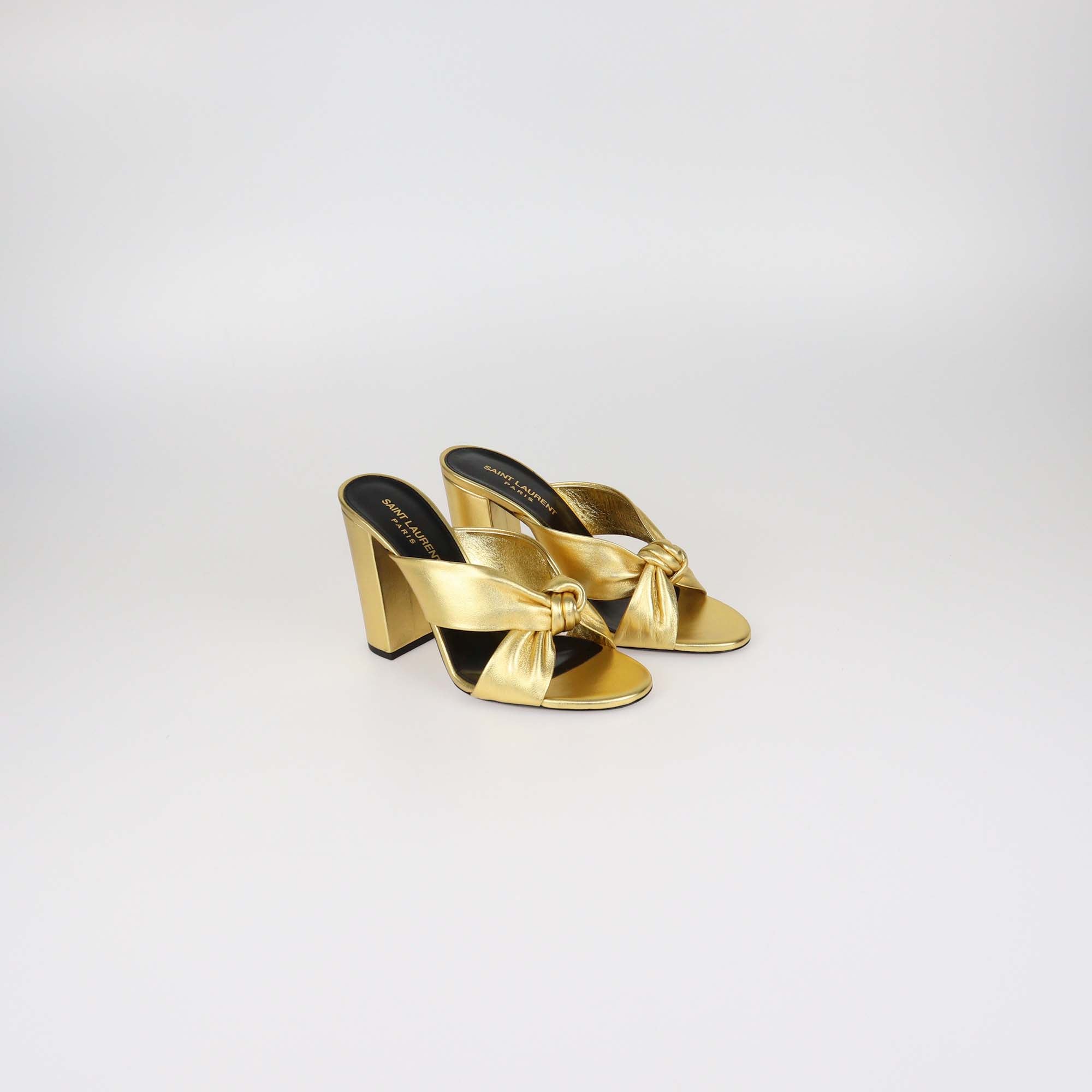 Saint Laurent Gold Leather Bianca Knotted Slide Mules