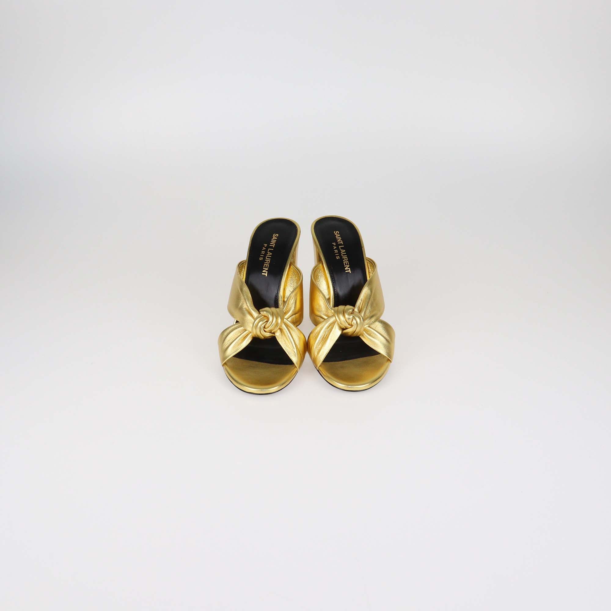 Saint Laurent Gold Leather Bianca Knotted Slide Mules