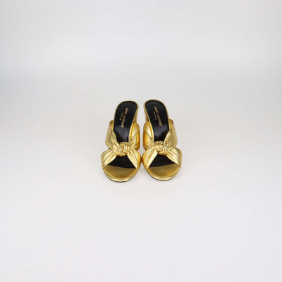 Saint Laurent Gold Leather Bianca Knotted Slide Mules
