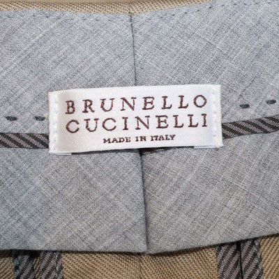 Brunello Cucinelli Beige Linen Blend Belted Straight Leg Pants